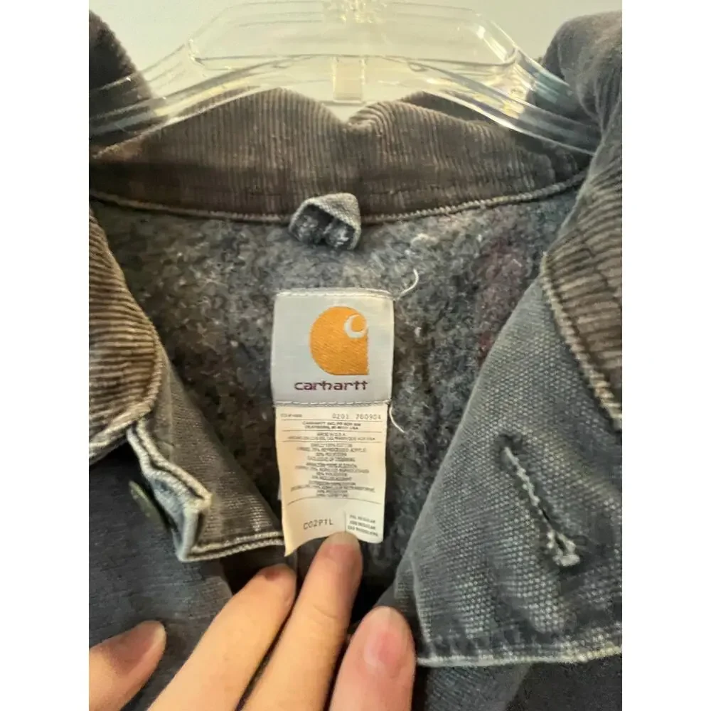 VTG Carhartt CO2PLT Blanket Lined Chore Jacket Men 2XL Aztec Grunge Blue Collar